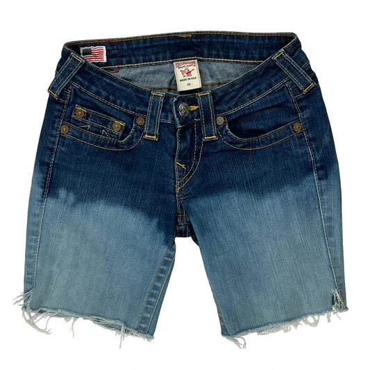 True Religion Tie-Dye Denim Shorts - 25W UK 4 Blue Denim