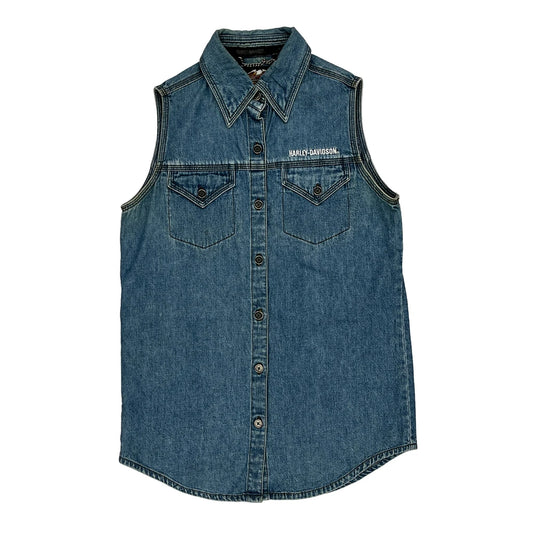 Harley Davidson Denim Gilet - XS Blue Cotton