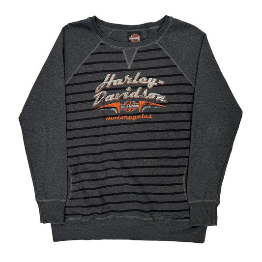 Harley Davidson Striped Sweatshirt - Large Grey Cotton Blend
