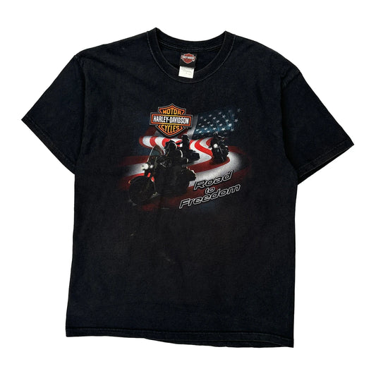 Road To Freedom Harley Davidson Graphic T-Shirt - Large Black Cotton