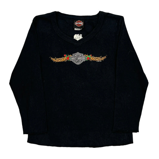 Motorcycles Harley Davidson Graphic Long Sleeve T-Shirt - Medium Black Cotton