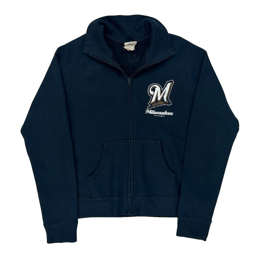 Milwaukee Brewers Mlb Zip Up - Medium Navy Cotton