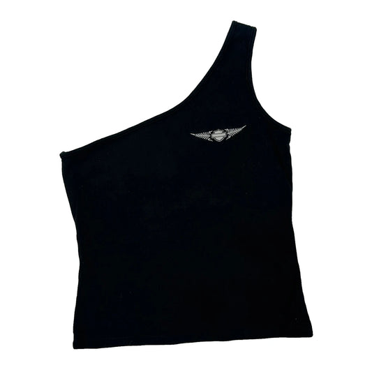 Motorcycles Harley Davidson Asymmetric One Shoulder Top - Medium Black Cotton