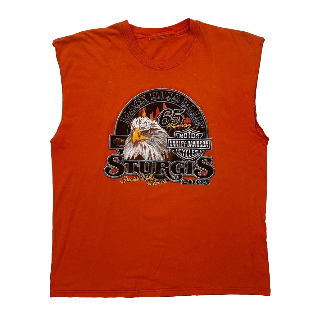 Sturgis Rally Harley Davidson Graphic T-Shirt - XL Orange Cotton