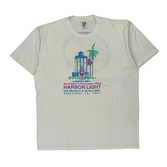 San Pedro & Peninsula Ymca Harbor Light Half Marathon & 5K Run/Walk Jerzees Single Stitch T-Shirt - XL White Cotton