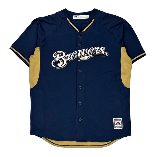 Milwaukee Brewers Majestic Mlb Jersey - Large Blue Polyester