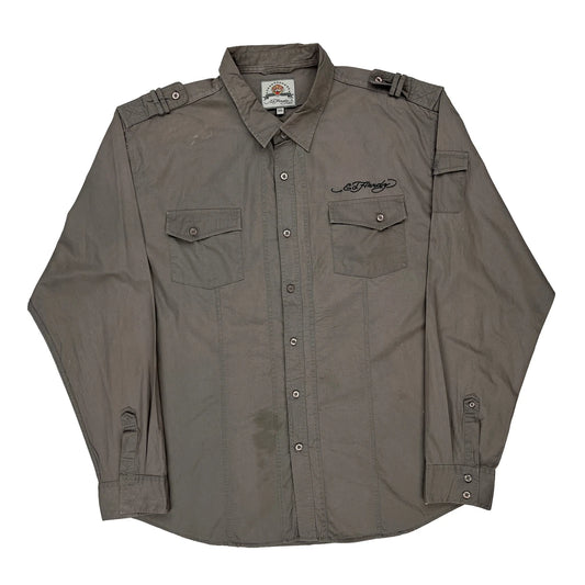 Ed Hardy Graphic Shirt - 2XL Grey Cotton