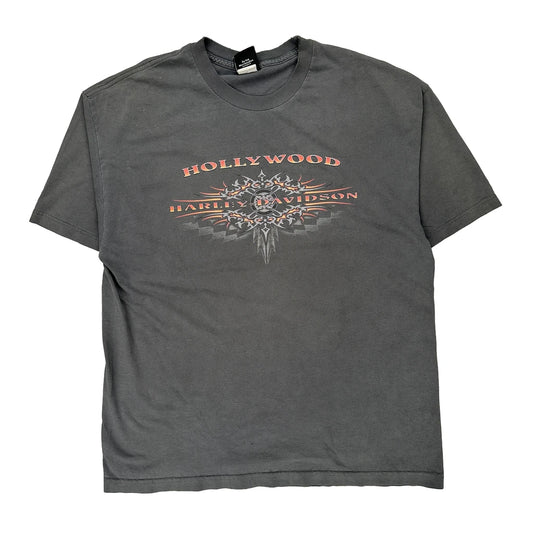 Hollywood Harley Davidson T-Shirt - XL Grey Cotton