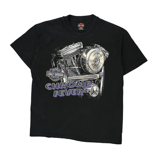 Chrome Fever Harley Davidson Graphic T-Shirt - Large Black Cotton