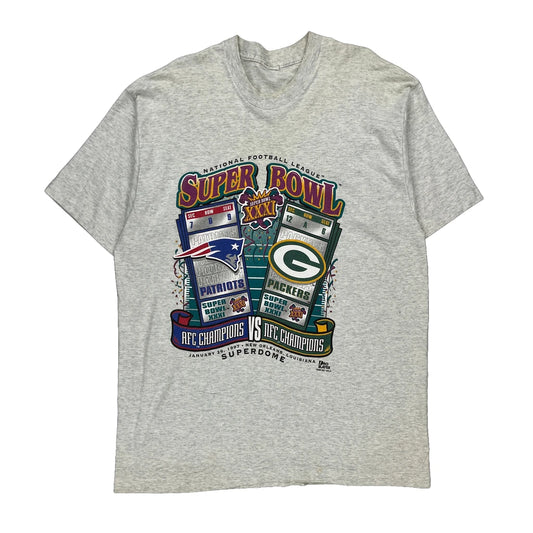 Green Bay Packers vs New England Patriots Super Bowl 1997 Nfl Single Stitch T-Shirt - 2XL Grey Cotton