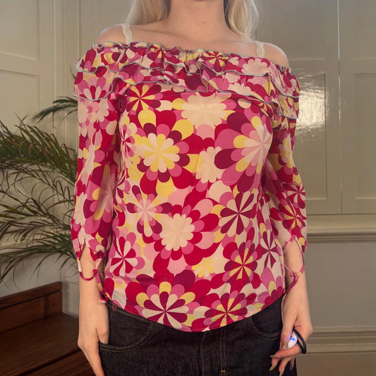 Love Moschino Floral Blouse - Small Red Silk