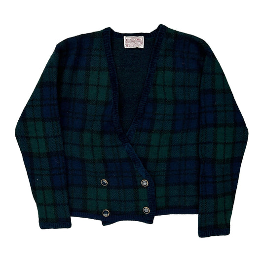 Petite Pendleton Checked Cardigan - Medium Blue Virgin Wool