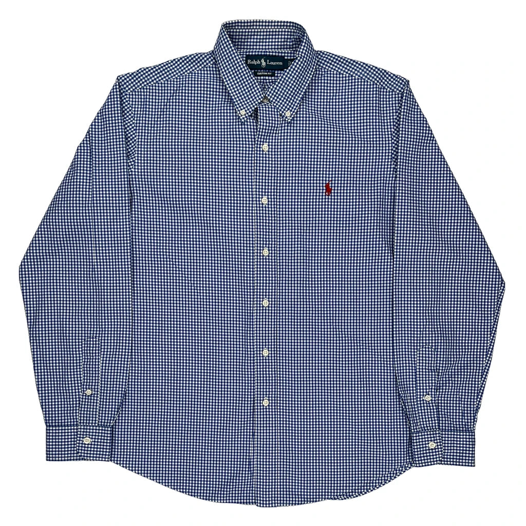 Ralph Lauren long sleeve button down check shirt, men's size L cotton Navy blue Vintage Second Hand