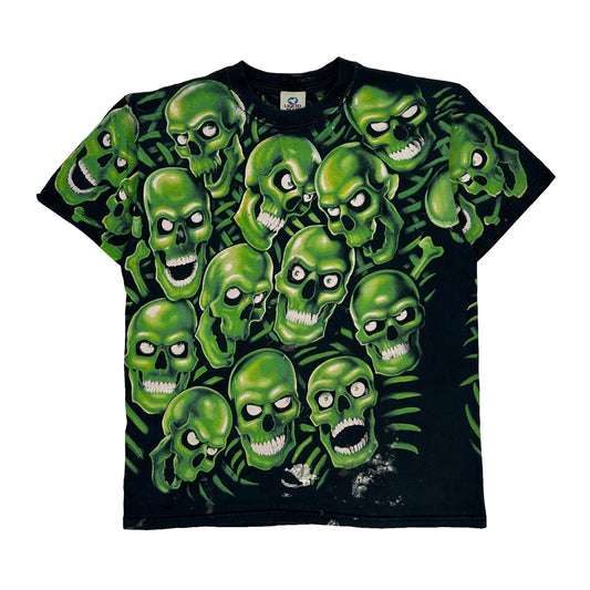 Skull Rare Liquid Blue Graphic T-Shirt - Large Black Cotton