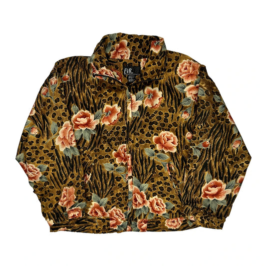 1980'S Evr Floral Shell Jacket - Large Brown Polyester