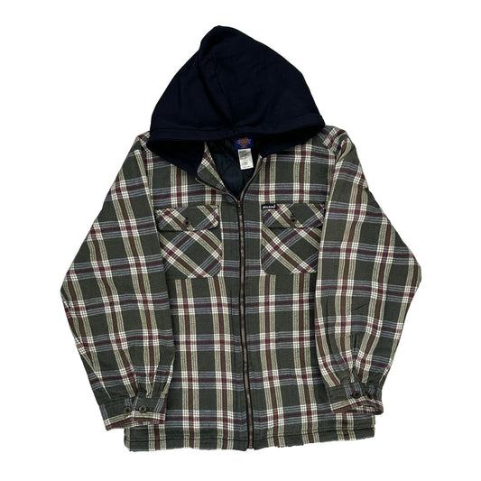 Age 14-16 Dickies Checked Overshirt - Large Green Cotton