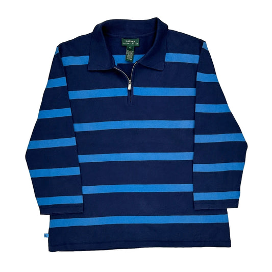Ralph Lauren Striped 1/4 Zip - XL Blue Cotton