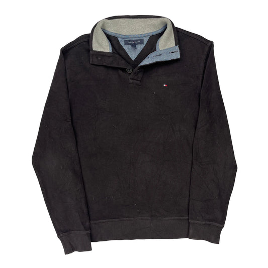 Tommy Hilfiger Collared Sweatshirt - Large Black Cotton