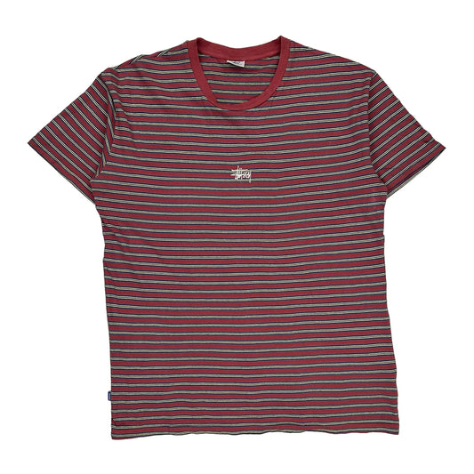 Stussy Striped T-Shirt - Large Red Cotton