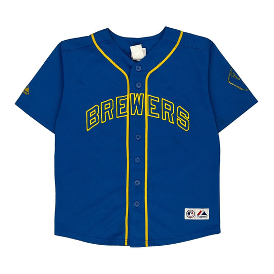 Age 11-12 Milwaukee Brewers Majestic Mlb Jersey - Medium Blue Polyester