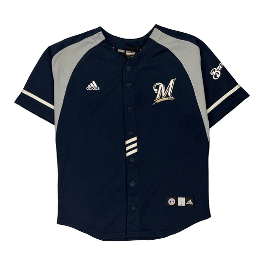 Age 12-13 Milwaukee Brewers Adidas Mlb Jersey - Large Navy Polyester