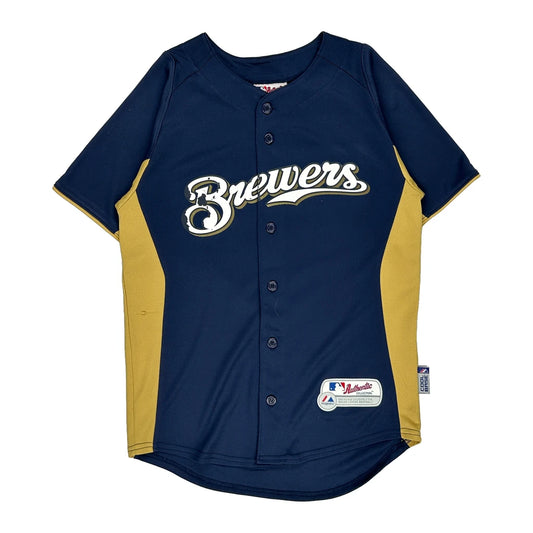 Age 12-13 Milwaukee Brewers Majestic Mlb Jersey - Large Blue Polyester