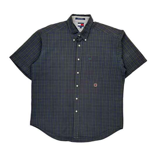Tommy Hilfiger Checked Short Sleeve Shirt - XL Green Cotton