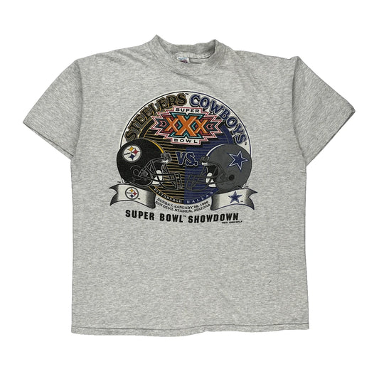 1996 Super Bowl Dallas Cowboys vs Pittsburgh Steelers Logo 7 Nfl T-Shirt - XL Grey Cotton