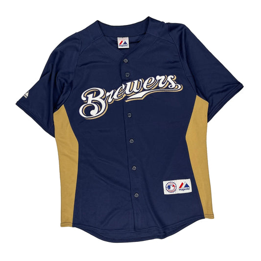 Brewers Majestic Mlb Jersey - Medium Navy Polyester