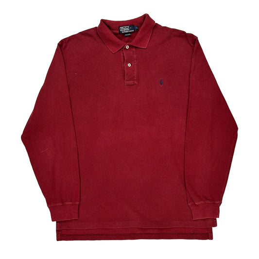 Polo By Ralph Lauren Long Sleeve Polo Shirt - Large Red Cotton