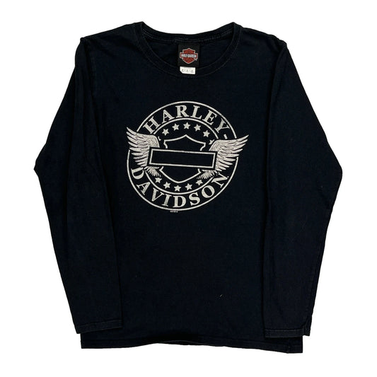 Harley Davidson Graphic Long Sleeve T-Shirt - Medium Black Cotton