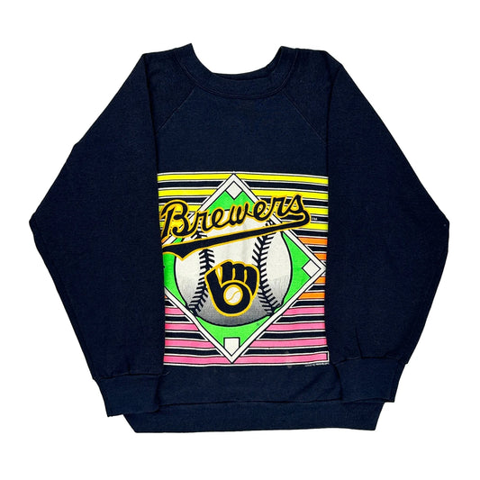 Made In Usa Milwaukee Brewers Logo 7 Mlb Sweatshirt - Large Navy Cotton Blend