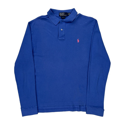 Polo By Ralph Lauren Long Sleeve Polo Shirt - Large Blue Cotton