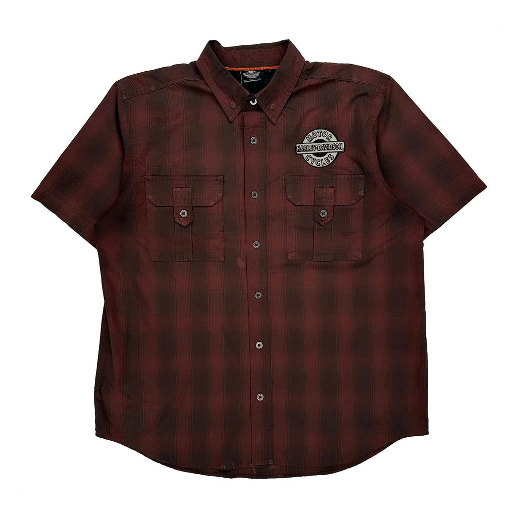 harley dress shirts 96046-25VM Harley-Davidson Staple Short Sleeve Shirt Black/Grey/Orange  Plaid at Thunderbike Shop