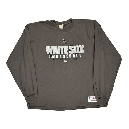 White Sox Majestic Mlb Long Sleeve T-Shirt - 2XL Grey Cotton
