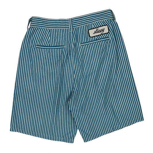 Stussy Striped Shorts - Small Blue Cotton