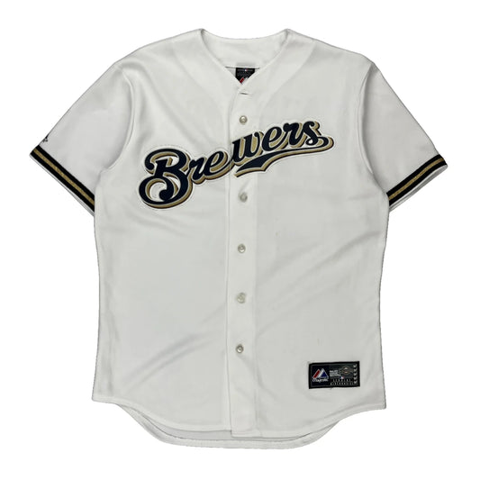 Milwaukee Brewers Majestic Mlb Jersey - Medium White Polyester