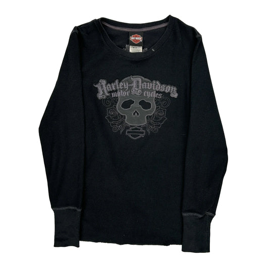 Harley Davidson Graphic Long Sleeve T-Shirt - Medium Black Cotton