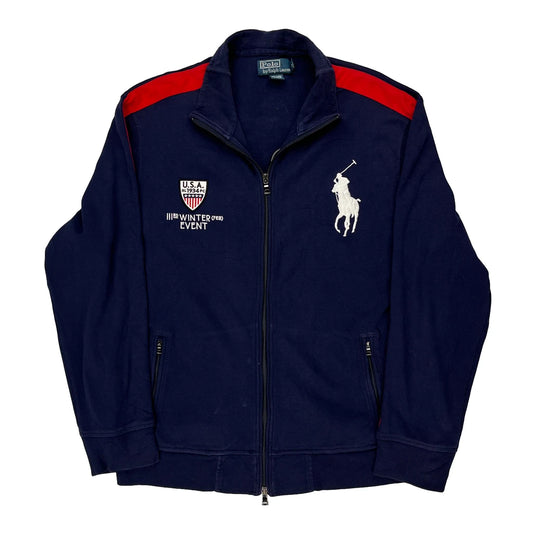 USA Winter Event Polo By Ralph Lauren Graphic Zip Up - 2XL Navy Cotton