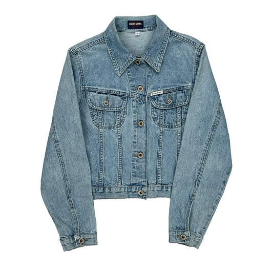 Guess Cropped Denim Jacket - Small Blue Cotton