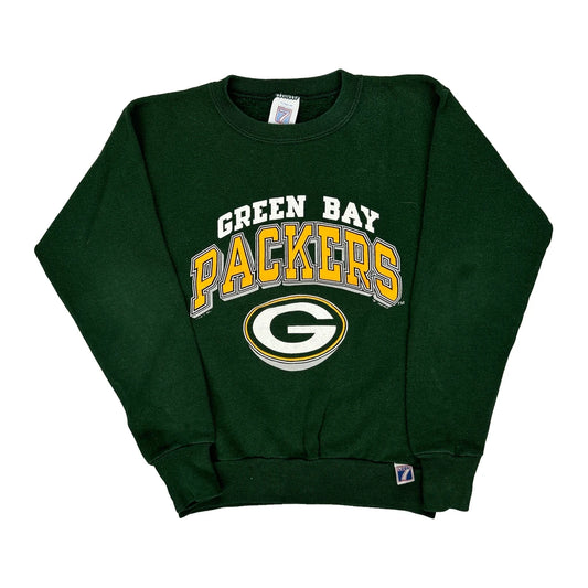 Green Bay Packers, Age 10-12 Logo 7 Football Long Sleeve T-Shirt - Medium Green Cotton