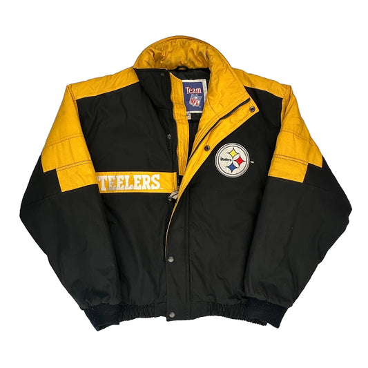 Steelers Logo Athletics Nfl Bomber Jacket - Large Black Polyester