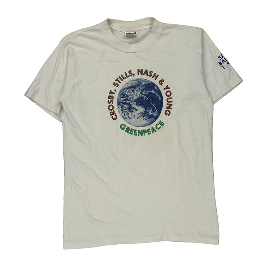 1987 Crosby, Stills, Nash & Young Greenpeace Oneita Single Stitch T-Shirt - Large White Cotton