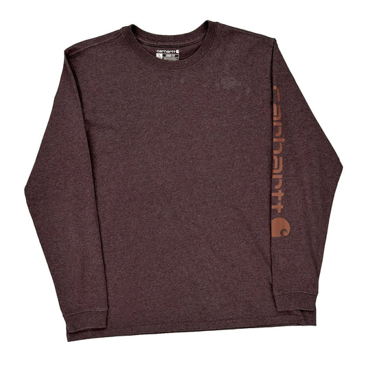 Carhartt Long Sleeve T-Shirt - Large Burgundy Cotton Blend