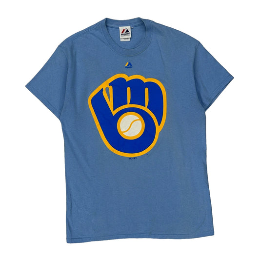 Milwaukee Brewers Majestic Mlb T-Shirt - Medium Blue Cotton
