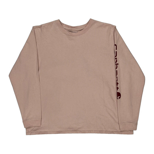 Carhartt Spellout Long Sleeve T-Shirt - 2XL Pink Cotton