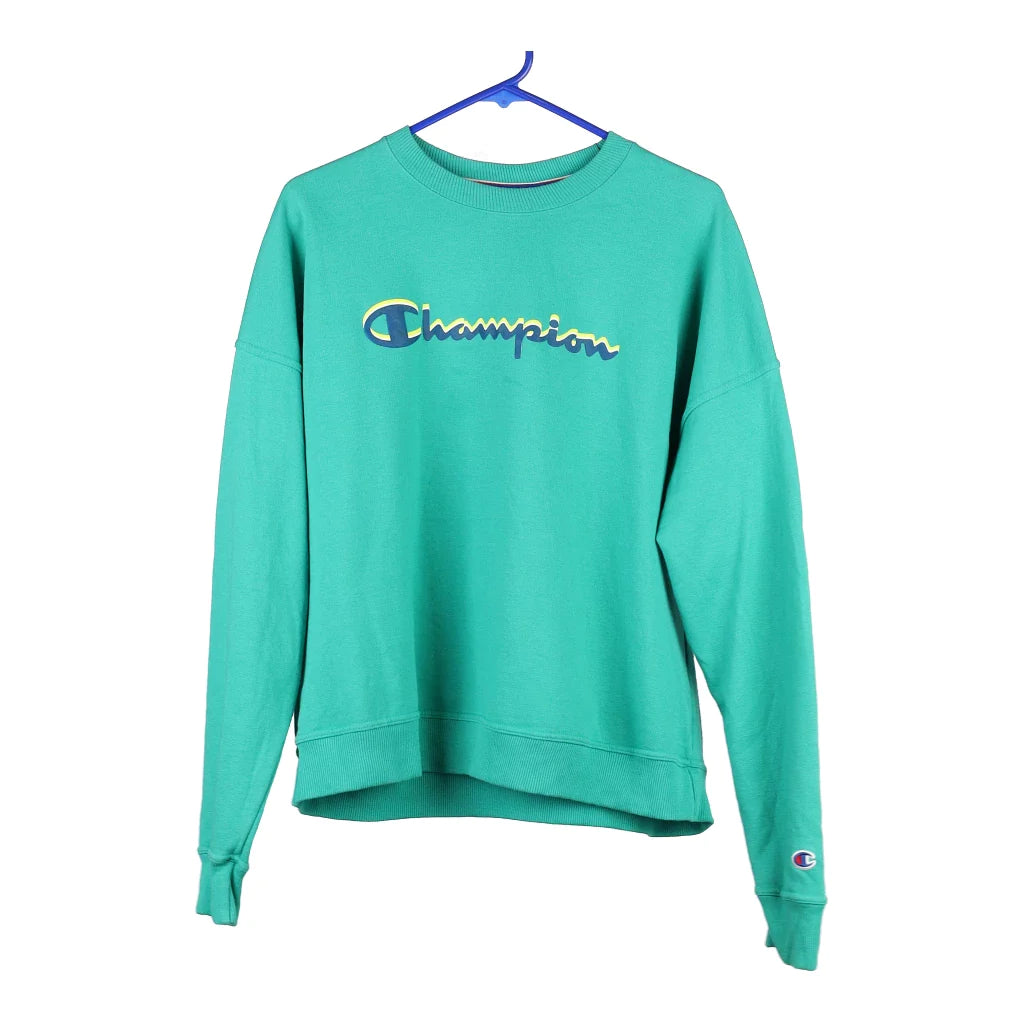 Champion Spellout Sweatshirt Large Green Cotton Blend