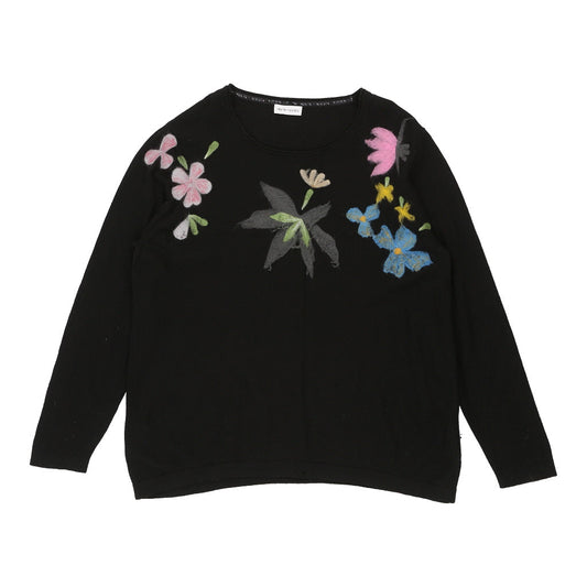 Per Te By Krizia Long Sleeve Top - XL Black Wool Blend