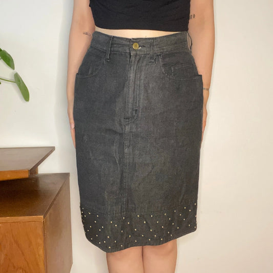 Moschino Mini Denim Skirt - 28W UK 8 Black Cotton