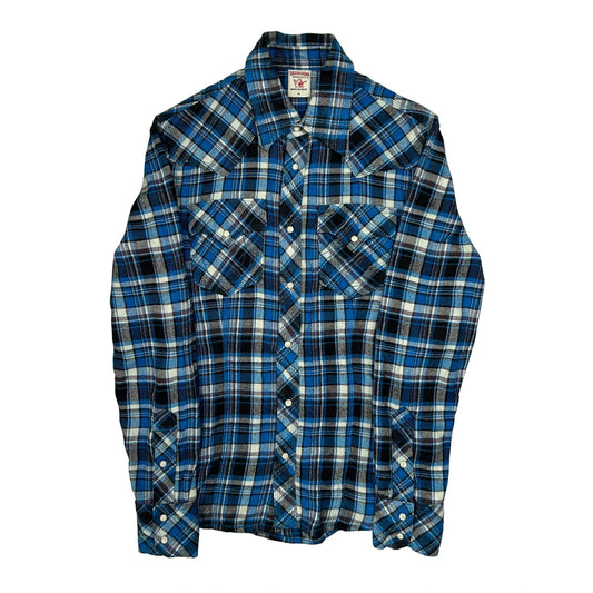 True Religion Checked Flannel Shirt - Medium Blue Cotton